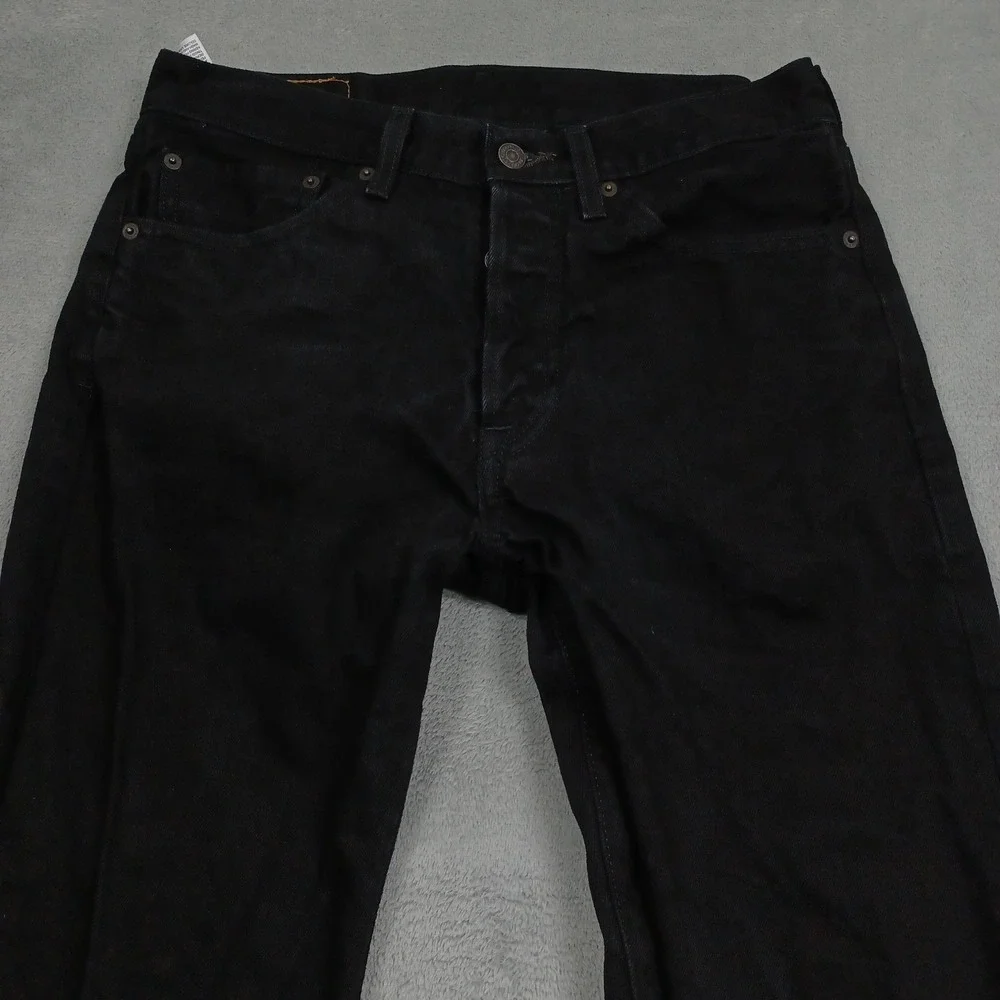 Levis 501 Jeans Mens 32x30 Black Denim Distressed Button Fly Cotton Pockets A2